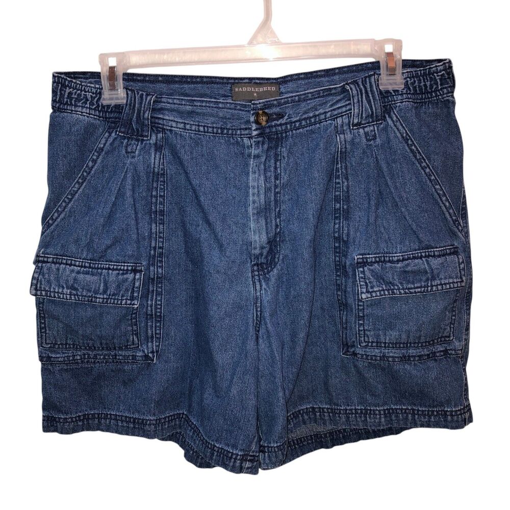 Saddlebred Mens 38 (34) x 5.5 Blue Cotton Utility Pockets Denim Cargo Shorts